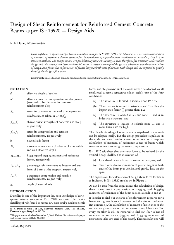 (PDF) Design of Shear Reinforcement for Reinforced Cement Concrete
