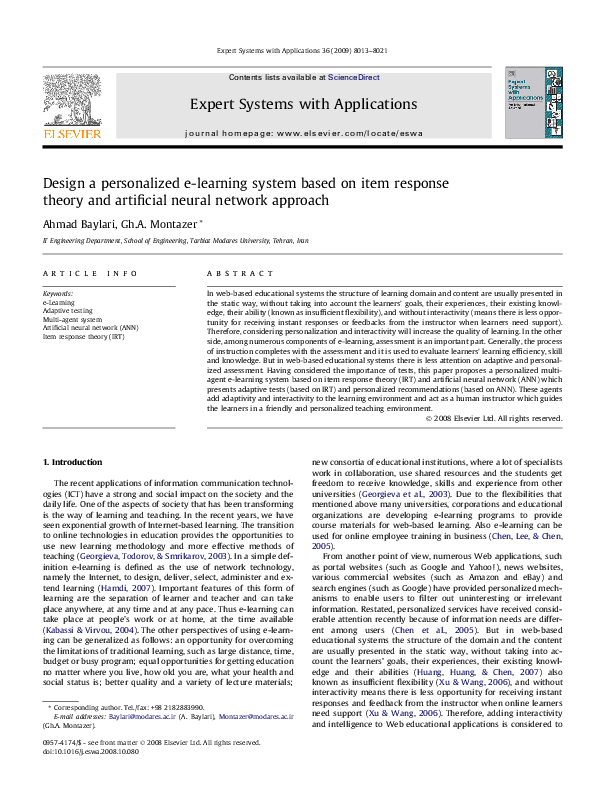 (PDF) Design a personalized e-learning system based on item response ...