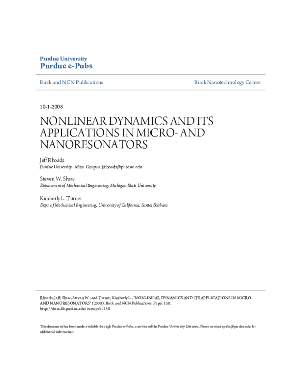 (PDF) Nonlinear Dynamics and Its Applications in Micro and Nanoresonators