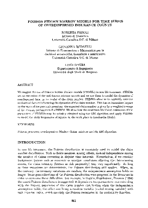 (PDF) Poisson Hidden Markov Models for Time Series of Overdispersed ...