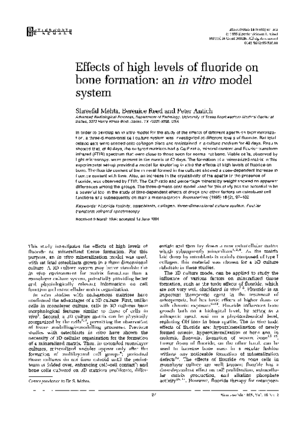 (PDF) Effects of high levels of fluoride on bone formation: An in vitro ...