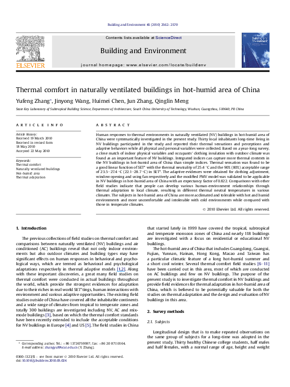 (PDF) Thermal comfort in naturally ventilated buildings in hot-humid ...