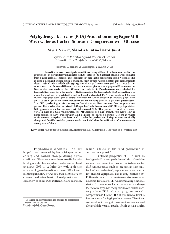 (PDF) Polyhydroxyalkanoates (PHA) Production using Paper Mill ...