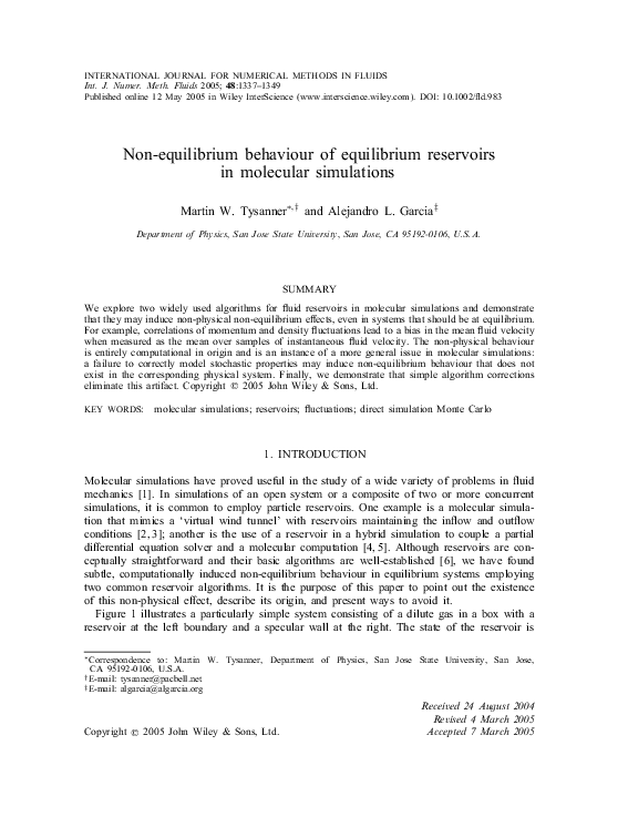 (PDF) Non-equilibrium behavior of equilibrium reservoirs in molecular ...
