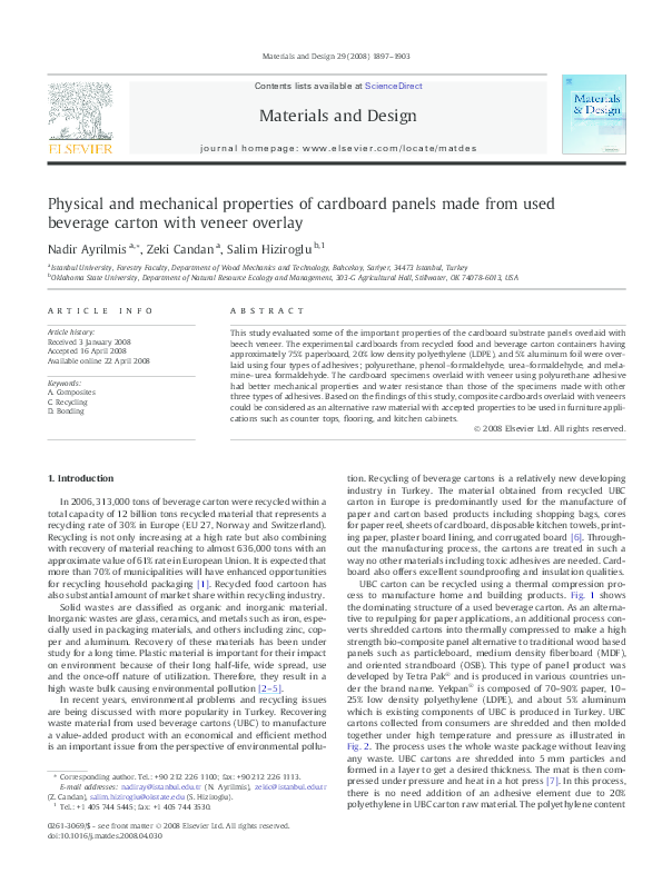 (PDF) Physical and mechanical properties of cardboard panels made from ...