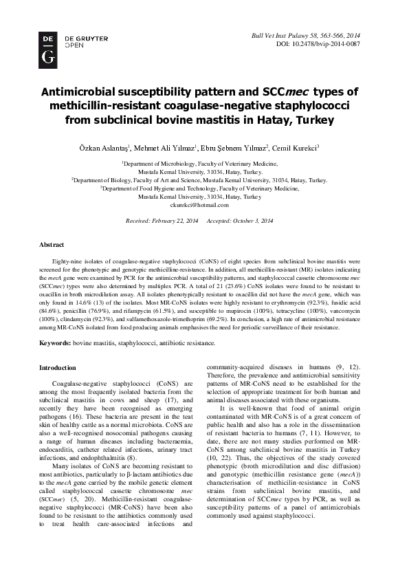 (PDF) Antimicrobial susceptibility pattern and SCCmec types of ...