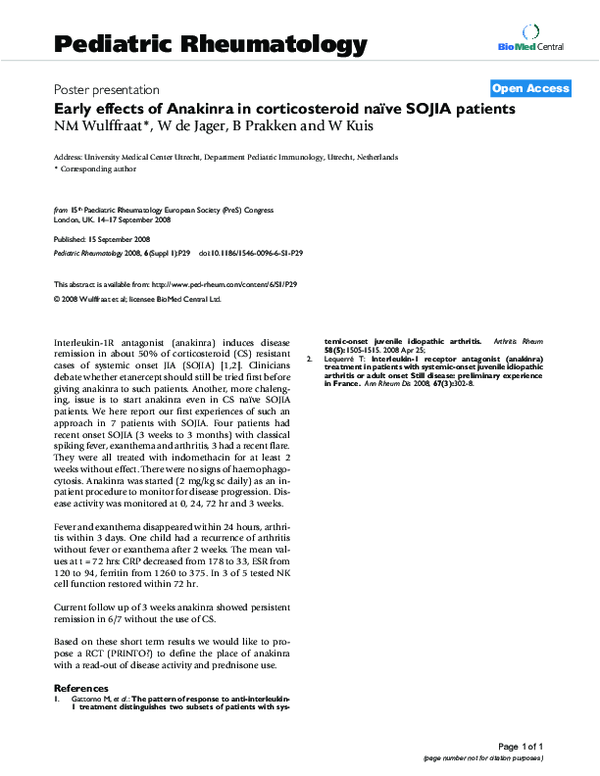 (PDF) Early effects of Anakinra in corticosteroid naïve SOJIA patients