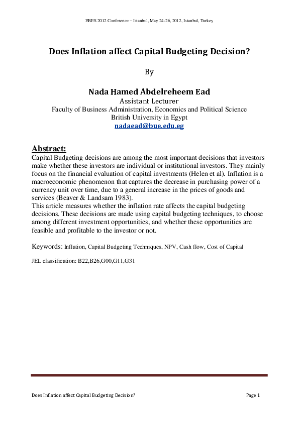 (PDF) Does Inflation affect Capital Budgeting Decision jennysweet