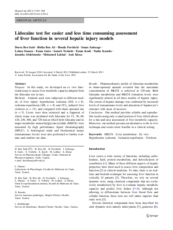 (PDF) Lidocaïne test for easier and less time consuming assessment of