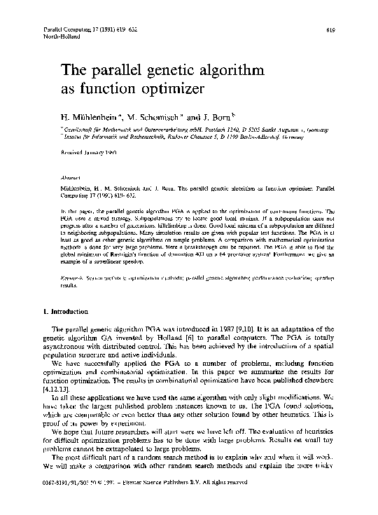 (PDF) The Parallel Genetic Algorithm as Function Optimizer