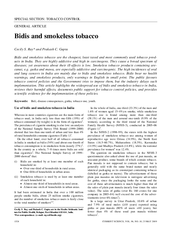 (PDF) Bidis and smokeless tobacco Cecily S Ray Academia.edu