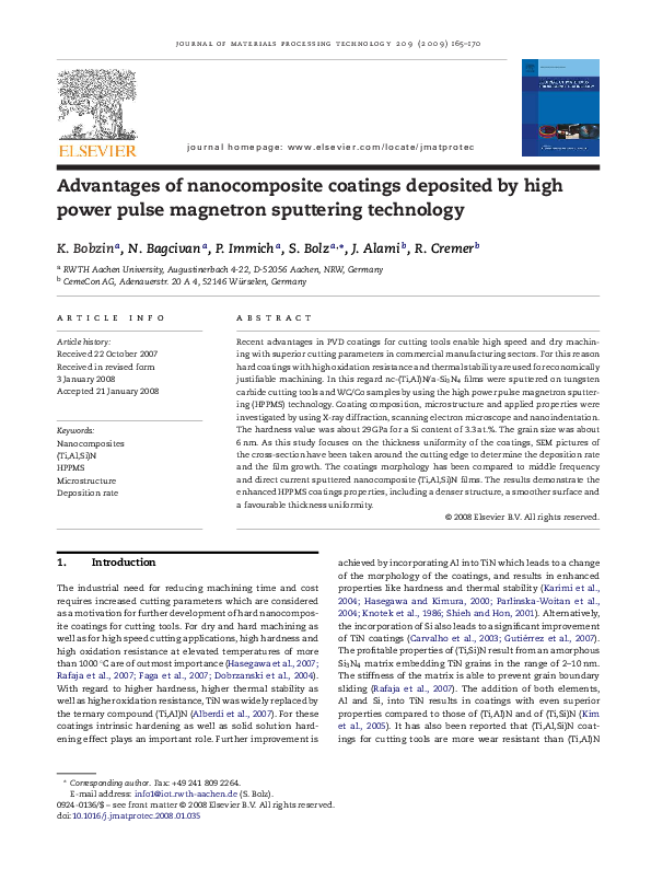 (PDF) Advantages of coatings deposited by high power