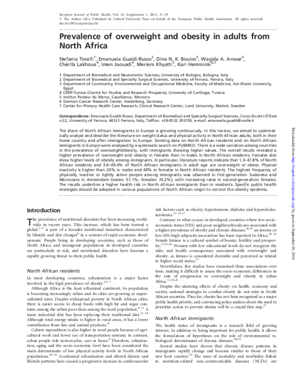 (PDF) Prevalence of overweight and obesity in adults from North Africa