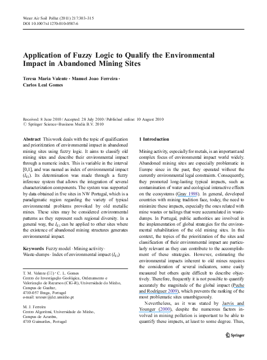 (PDF) Application of Fuzzy Logic to Qualify the Environmental Impact in ...