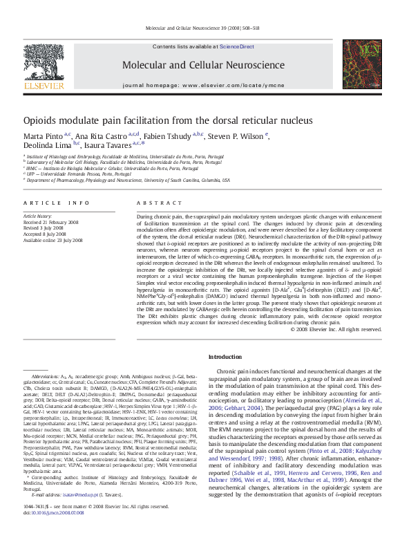 (PDF) Opioids modulate pain facilitation from the dorsal reticular nucleus
