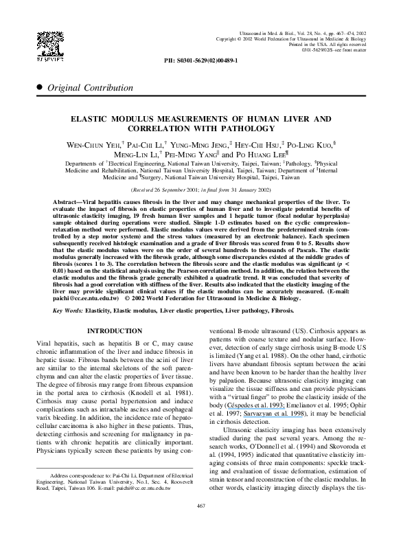 (PDF) Elastic modulus measurements of human liver and correlation with ...