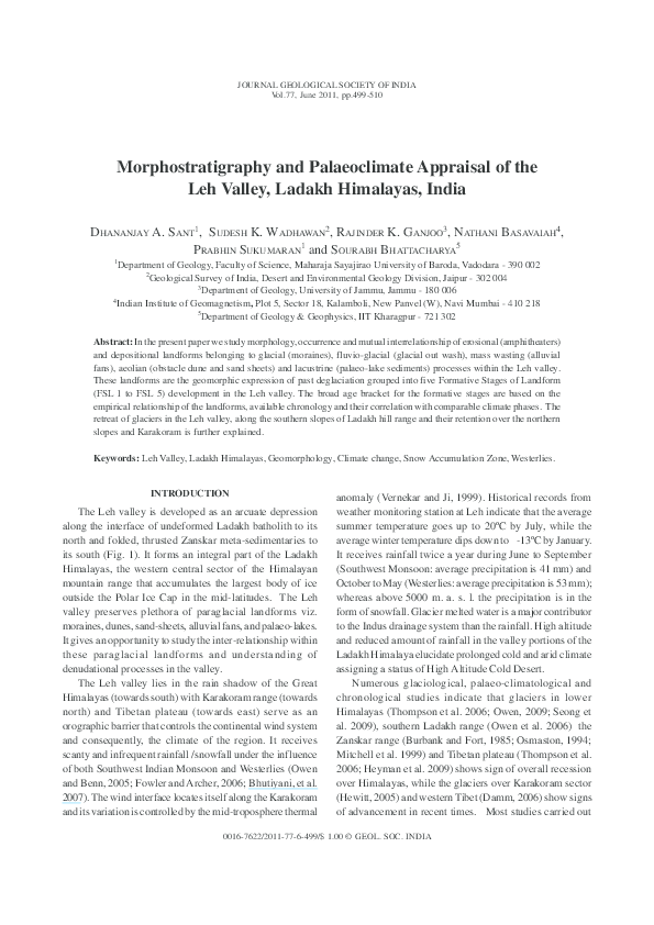 Morphostratigraphy and palaeoclimate appraisal of the Leh valley, Ladakh Himalayas, India