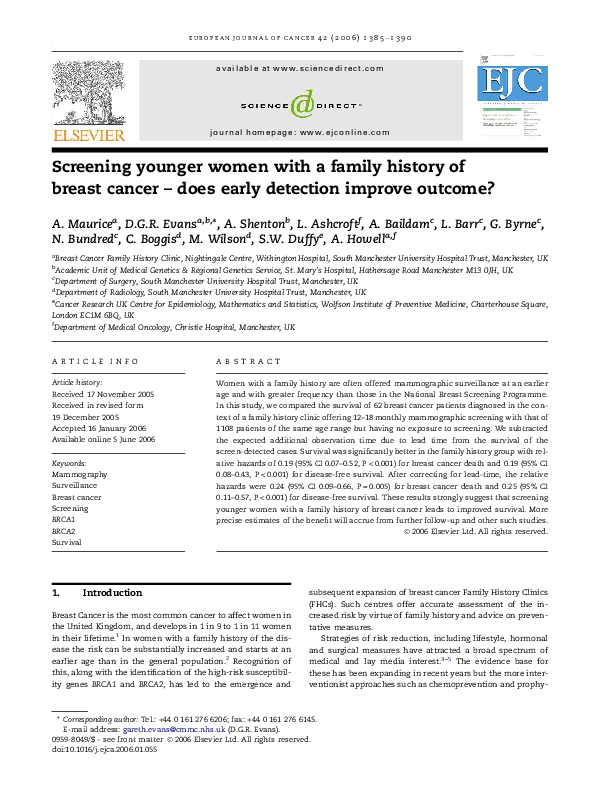 (PDF) Screening younger women with a family history of breast cancer ...