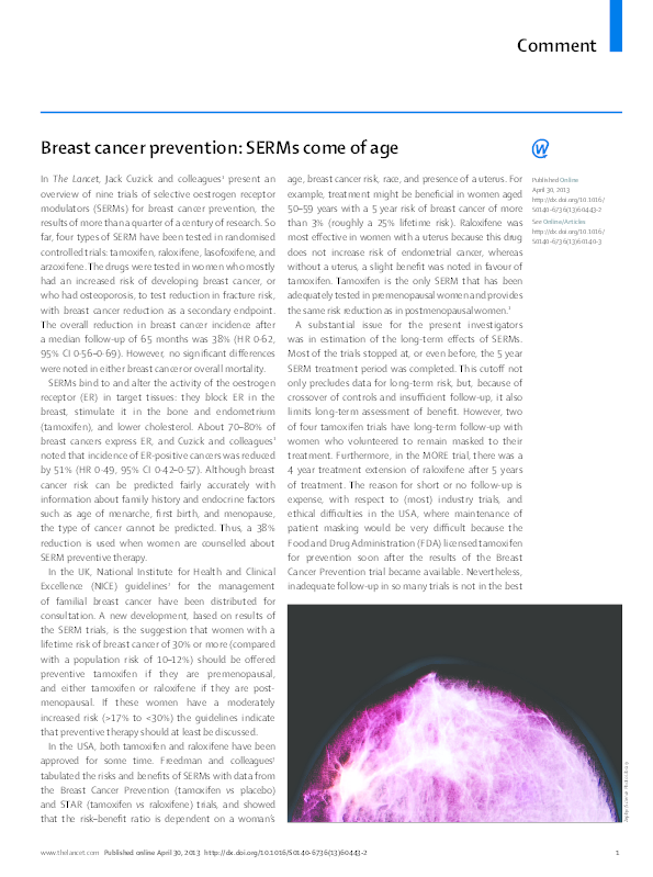 (PDF) Breast cancer prevention: SERMs come of age