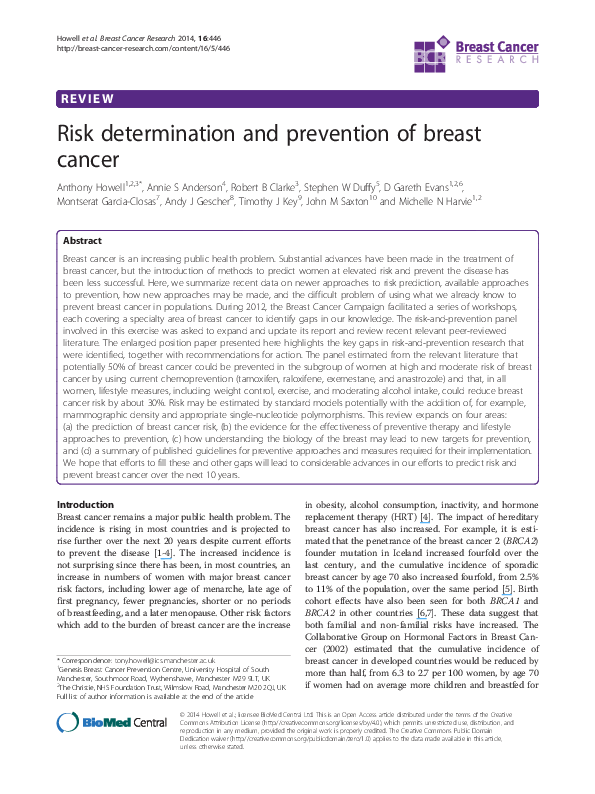(PDF) Risk determination and prevention of breast cancer