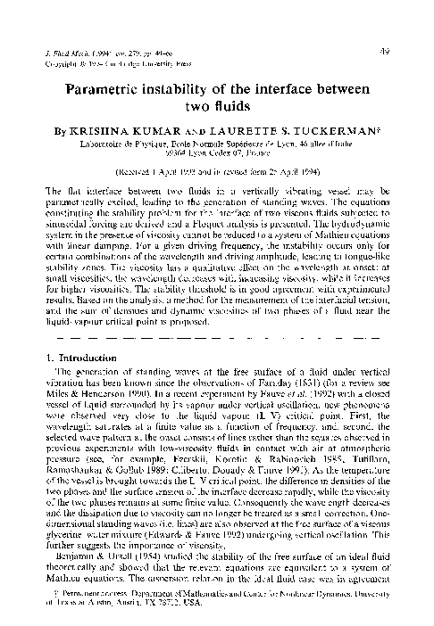 (PDF) Parametric instability of the interface between two fluids