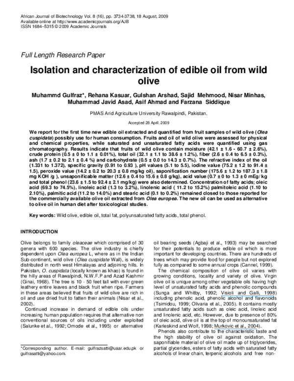 (PDF) Isolation and characterization of edible oil from wild olive