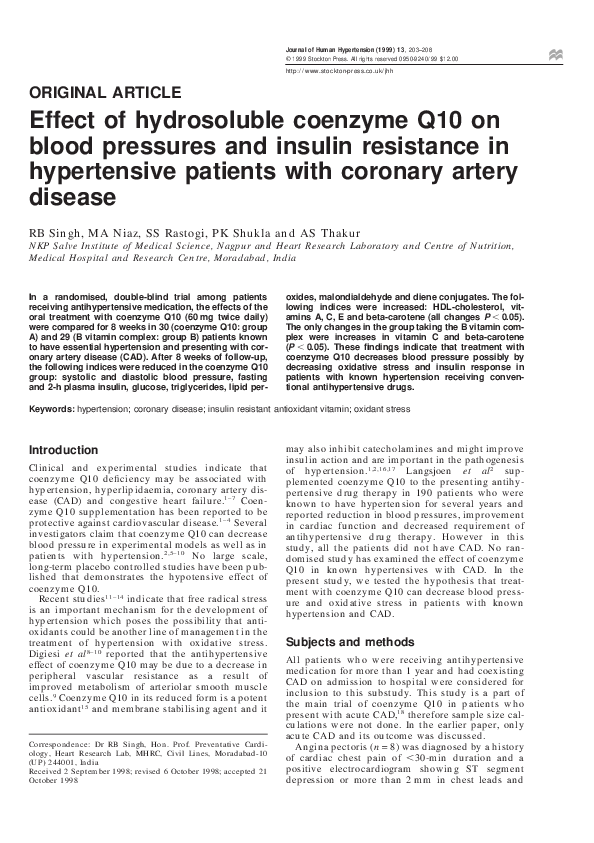 (PDF) Effect of hydrosoluble coenzyme Q10 on blood pressures and ...