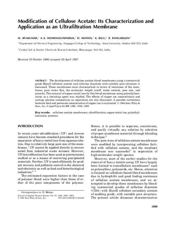 (PDF) Modification of cellulose acetate: Its characterization and ...