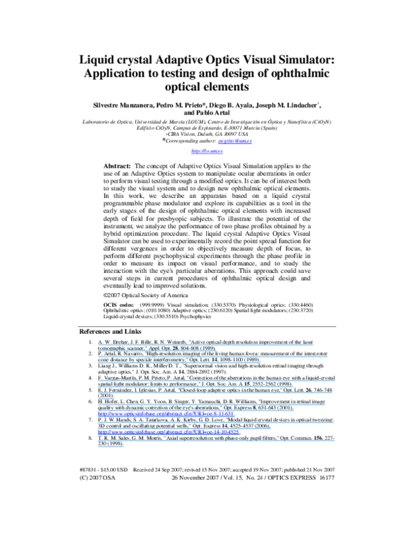 (PDF) Liquid crystal Adaptive Optics Visual Simulator: Application to ...