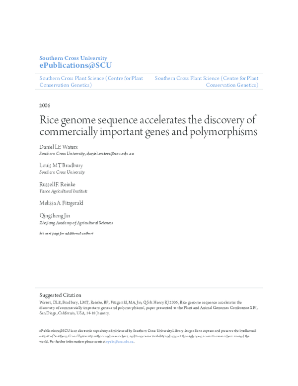 (PDF) Rice genome sequence accelerates the discovery of commercially ...