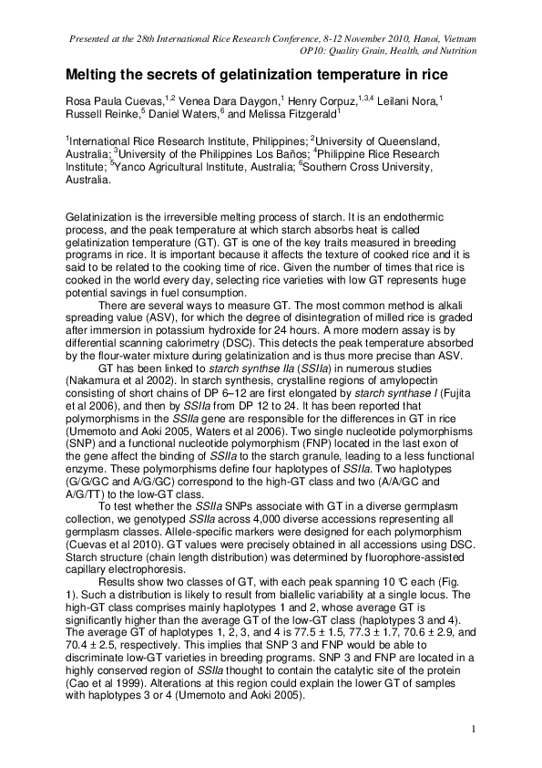 (PDF) Melting the secrets of gelatinisation temperature in rice
