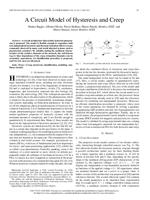 (PDF) A circuit model of hysteresis and creep