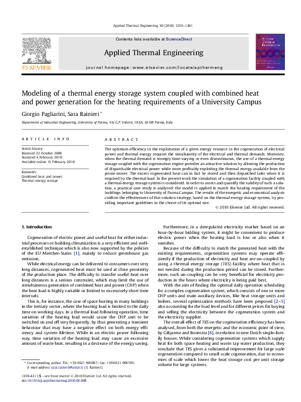 (PDF) Modeling of a thermal energy storage system coupled with combined ...