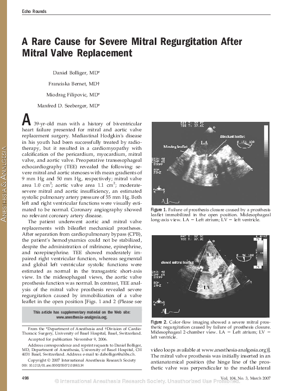 (PDF) A Rare Cause for Severe Mitral Regurgitation After Mitral Valve ...