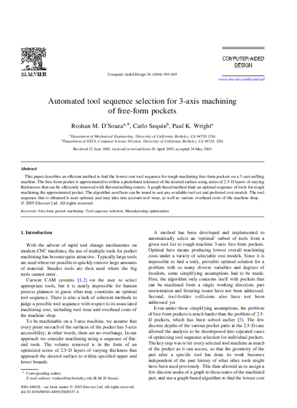 (PDF) Automated tool sequence selection for 3-axis machining of free ...