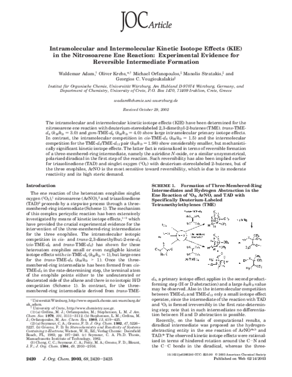 (PDF) Intramolecular and Intermolecular Kinetic Isotope Effects (KIE ...