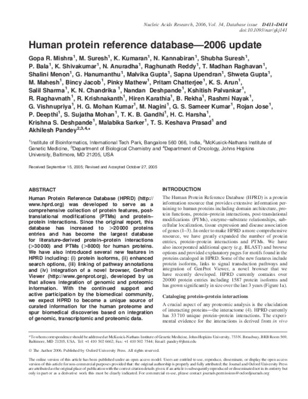 (PDF) Human protein reference database2006 update Hiren Karathia