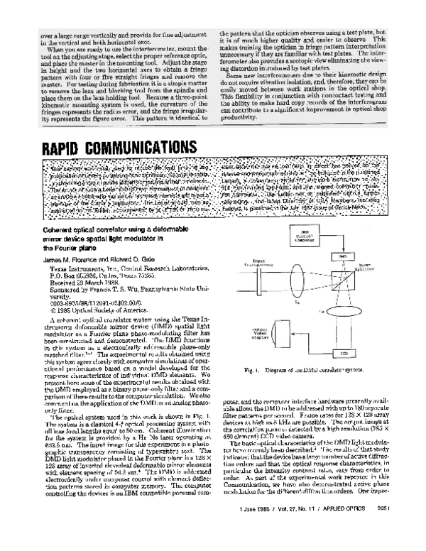 (PDF) Coherent optical correlator using a deformable mirror device ...