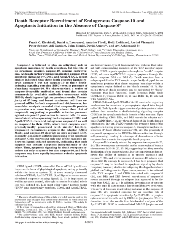 (PDF) Death Receptor Recruitment of Endogenous Caspase-10 and Apoptosis ...