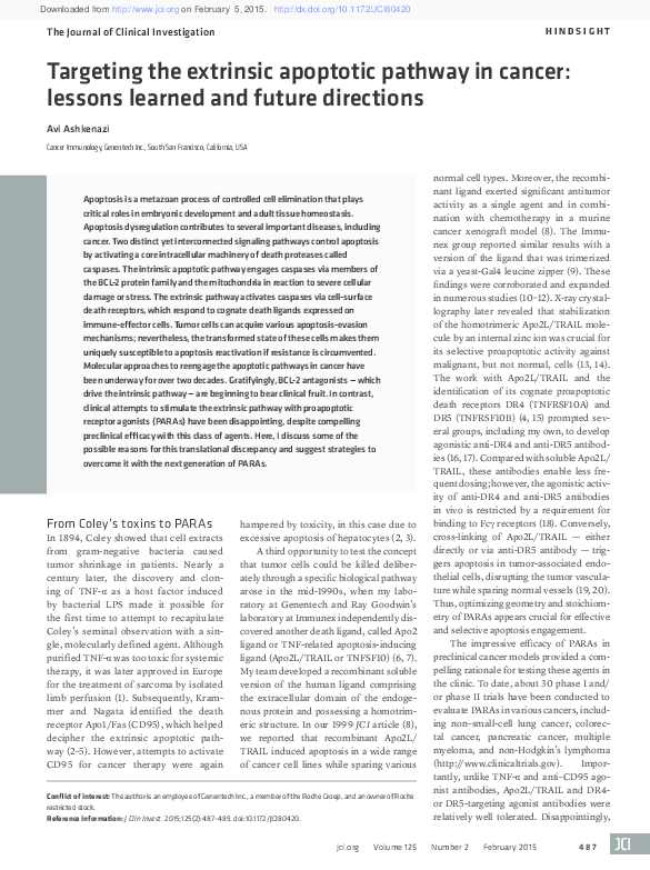 (PDF) Targeting the extrinsic apoptotic pathway in cancer: lessons ...