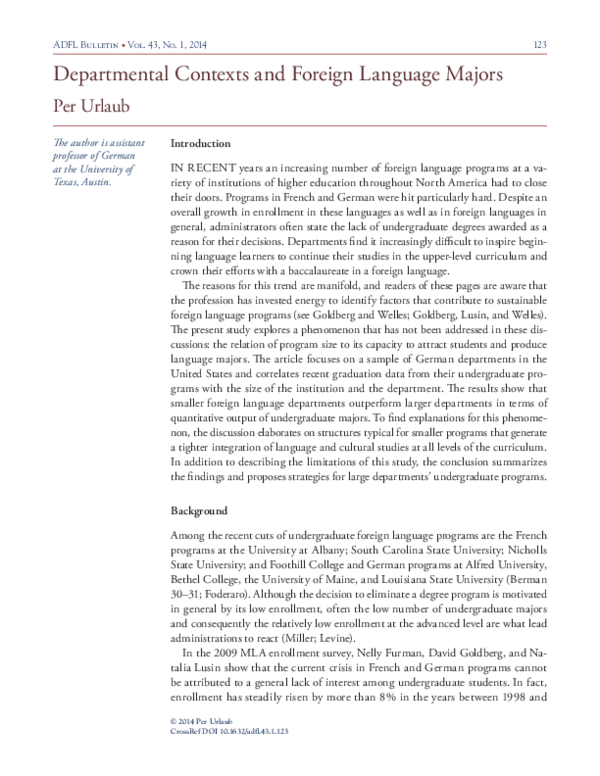 (PDF) Departmental contexts and foreign language majors Per Urlaub