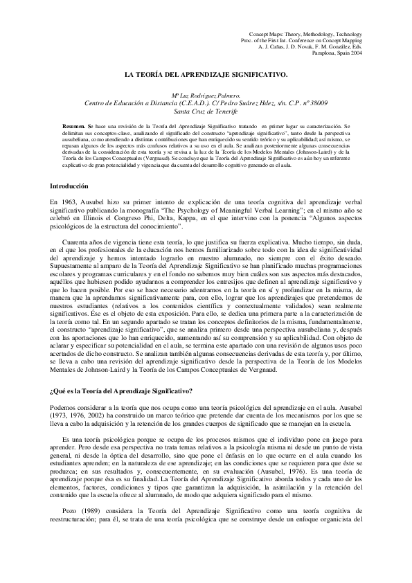 (PDF) LA TEORÍA DEL APRENDIZAJE SIGNIFICATIVO
