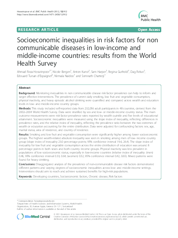 (PDF) Socioeconomic inequalities in risk factors for non communicable ...
