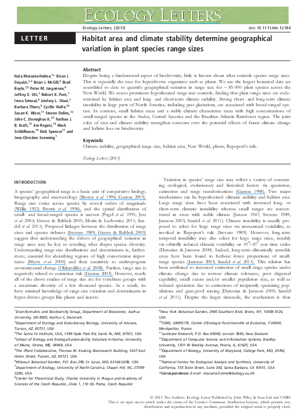 (PDF) Habitat area and climate stability determine geographical