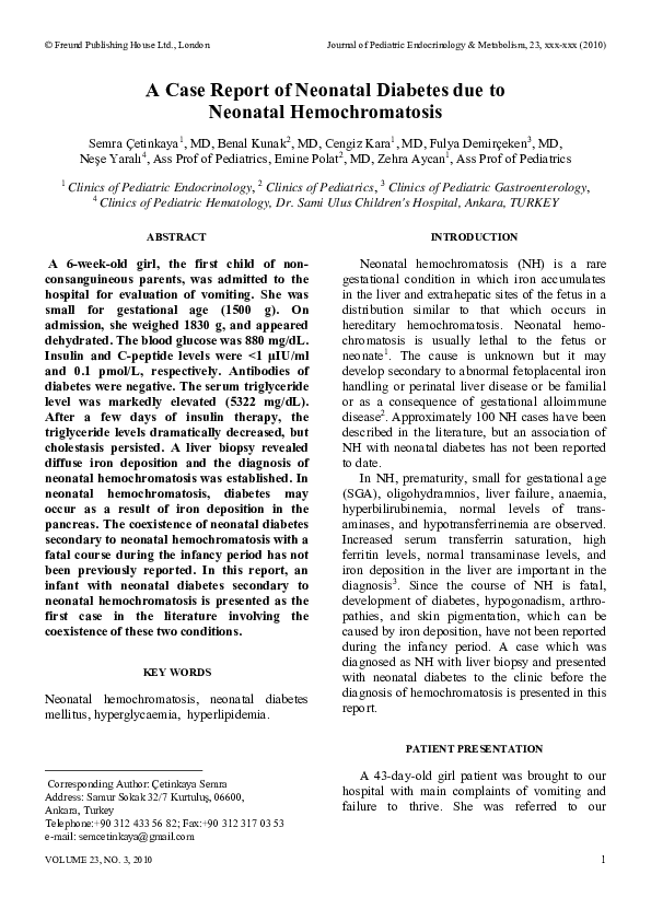 (PDF) A Case Report of Neonatal Diabetes Due to Neonatal