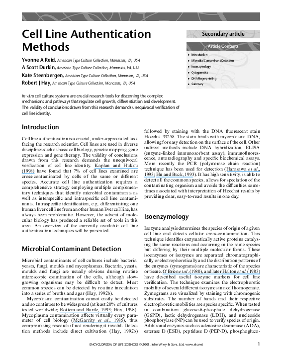(PDF) Cell Line Authentication Methods Scott Durkin Academia.edu