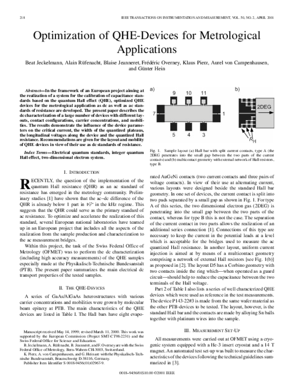(PDF) Optimization of QHE-devices for metrological applications