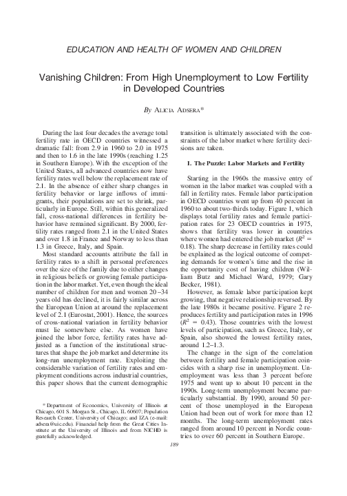 (PDF) Vanishing Children: From High Unemployment to Low Fertility in ...