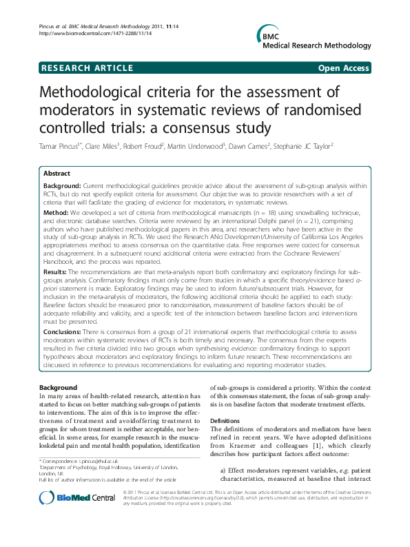 (PDF) Methodological criteria for the assessment of moderators in ...