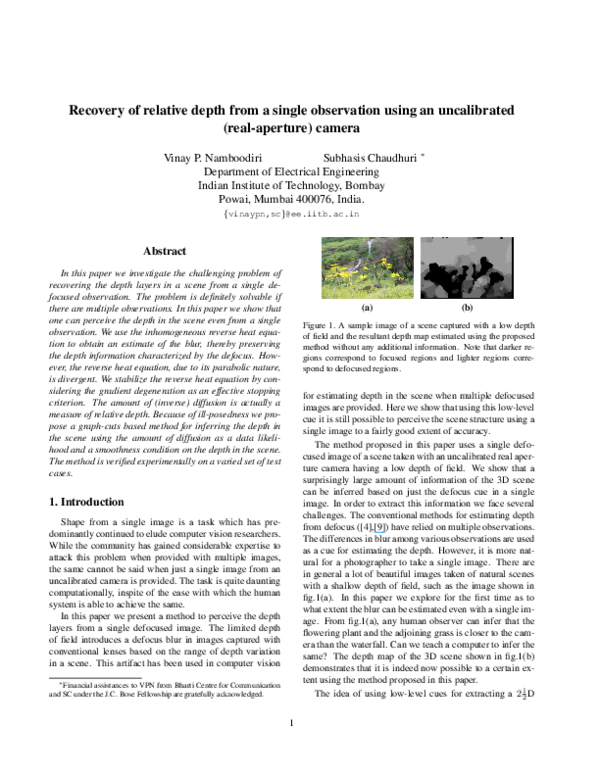 (PDF) Recovery of relative depth from a single observation using an ...
